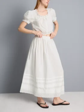 Pamuklu broderie midi etek