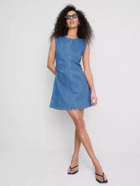 Pamuklu denim A kesim mini elbise Pamuklu denim A kesim mini elbise
