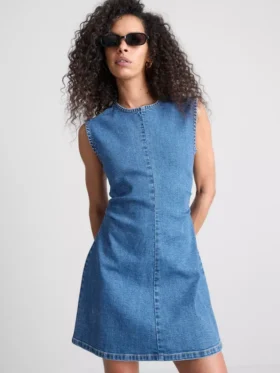 Pamuklu denim A kesim mini elbise Pamuklu denim A kesim mini elbise