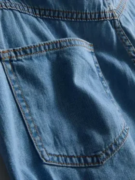 Pamuklu denim asimetrik sargılı etek-şort