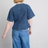 Pamuklu denim, belden büzgülü kısa kollu şortlar Pamuklu denim, belden büzgülü kısa kollu şortlar
