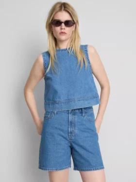 Pamuklu denim bermuda şortlar