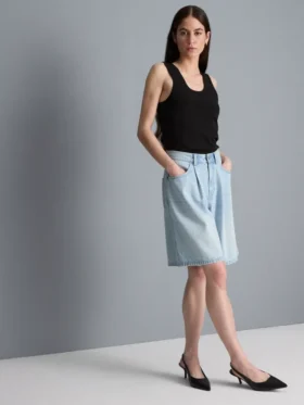 Pamuklu denim bermuda şortlar