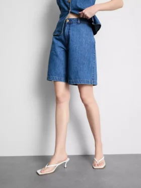Pamuklu denim bermuda şortlar