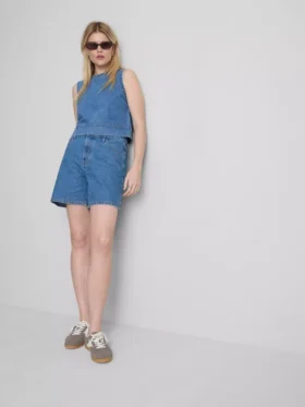 Pamuklu denim bermuda şortlar