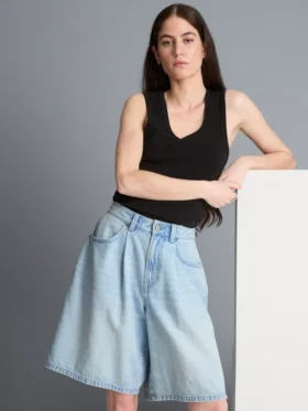 Pamuklu denim bermuda şortlar