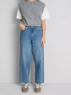 Pamuklu denim, daralan düz paça Jean