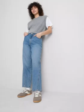 Pamuklu denim, daralan düz paça Jean