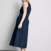 Pamuklu denim, düşük bel midi elbise Pamuklu denim, düşük bel midi elbise
