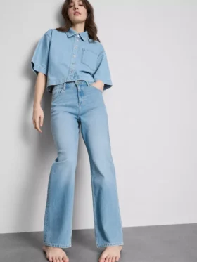 Pamuklu denim düz paça Jean