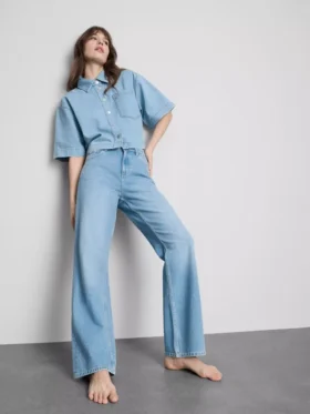Pamuklu denim düz paça Jean