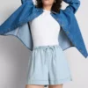 Pamuklu denim eşofman şortu Pamuklu denim eşofman şortu