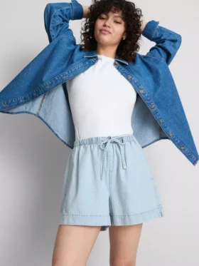Pamuklu denim eşofman şortu