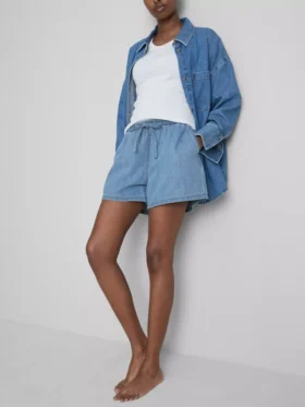 Pamuklu denim eşofman şortu