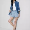 Pamuklu denim eşofman şortu Pamuklu denim eşofman şortu