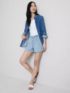 Pamuklu denim eşofman şortu
