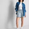 Pamuklu denim eşofman şortu Pamuklu denim eşofman şortu