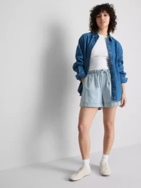 Pamuklu denim eşofman şortu