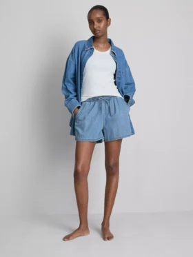 Pamuklu denim eşofman şortu