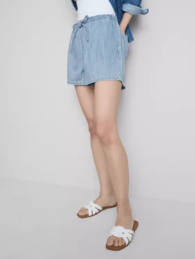 Pamuklu denim eşofman şortu