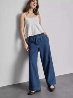 Pamuklu denim geniş paça eşofman altı