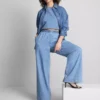 Pamuklu denim geniş paça eşofman altı Pamuklu denim geniş paça eşofman altı