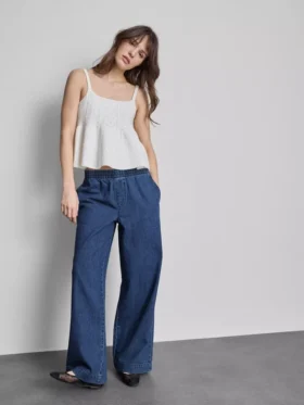 Pamuklu denim geniş paça eşofman altı