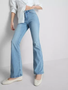 Pamuklu denim geniş paça orta bel jean