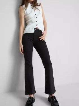 Pamuklu denim geniş paça orta bel jean