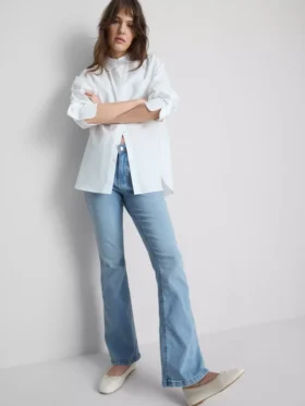 Pamuklu denim geniş paça orta bel jean