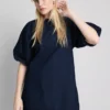 Pamuklu denim kabarık kollu mini elbise Pamuklu denim kabarık kollu mini elbise