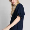 Pamuklu denim kabarık kollu mini elbise Pamuklu denim kabarık kollu mini elbise