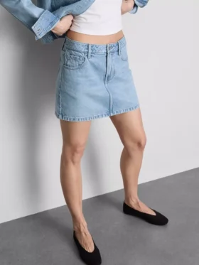 Pamuklu denim mini etek