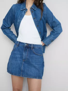 Pamuklu denim mini etek