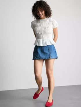 Pamuklu denim mini etek