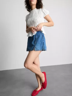 Pamuklu denim mini etek