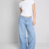 Pamuklu denim orta bel geniş paça jean Pamuklu denim orta bel geniş paça jean
