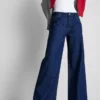 Pamuklu denim orta bel geniş paça jean Pamuklu denim orta bel geniş paça jean
