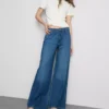 Pamuklu denim orta bel geniş paça jean Pamuklu denim orta bel geniş paça jean
