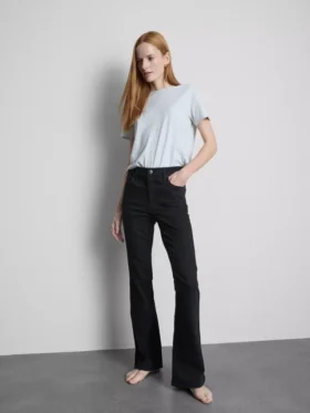 Pamuklu denim orta bel geniş paça Jean