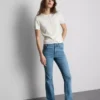 Pamuklu denim orta bel geniş paça Jean Pamuklu denim orta bel geniş paça Jean