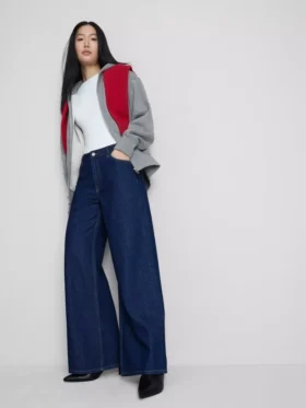 Pamuklu denim orta bel geniş paça jean Pamuklu denim orta bel geniş paça jean