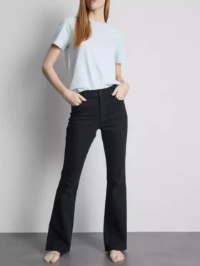 Pamuklu denim orta bel geniş paça Jean