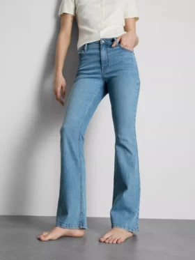Pamuklu denim orta bel geniş paça Jean