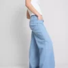 Pamuklu denim orta bel geniş paça jean Pamuklu denim orta bel geniş paça jean