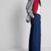 Pamuklu denim orta bel geniş paça jean Pamuklu denim orta bel geniş paça jean