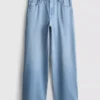 Pamuklu denim orta bel geniş paça jean Pamuklu denim orta bel geniş paça jean