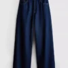 Pamuklu denim orta bel geniş paça jean Pamuklu denim orta bel geniş paça jean