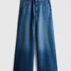 Pamuklu denim orta bel geniş paça jean Pamuklu denim orta bel geniş paça jean