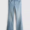 Pamuklu denim orta bel geniş paça Jean Pamuklu denim orta bel geniş paça Jean